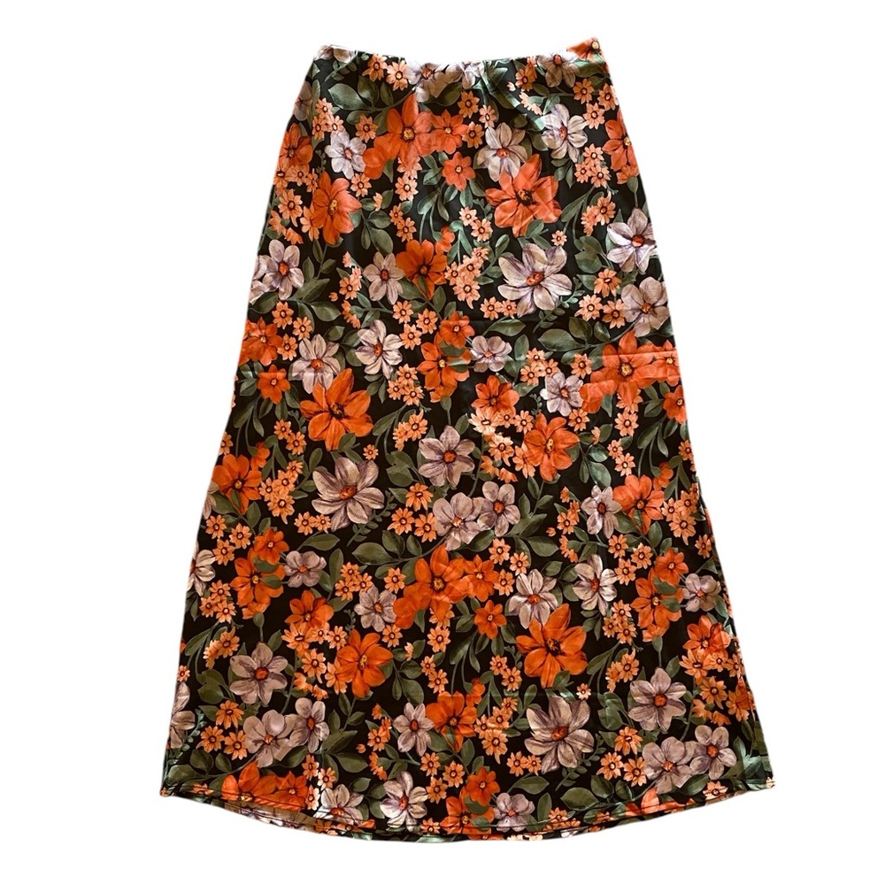 Abel The Label Orange and Black Floral Elastic Waist Skirt. Great Condition!